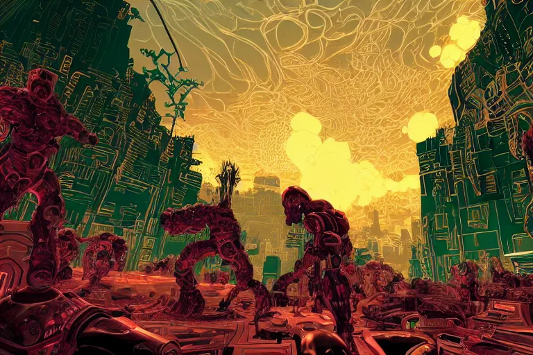 Prompt: a screenshot of the game doom by victo ngai