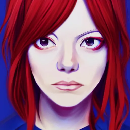 Image similar to Anime portrait of Emma Stone, red hair, trending on pixiv