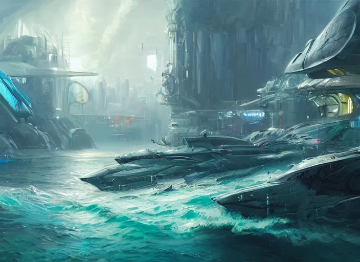 Prompt: cyberpunk ocean by vladimir volegov and alexander averin and peder mørk mønsted and adrian smith and raphael lacoste