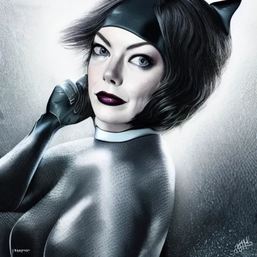 Prompt: A portrait of Emma Stone as Catwoman