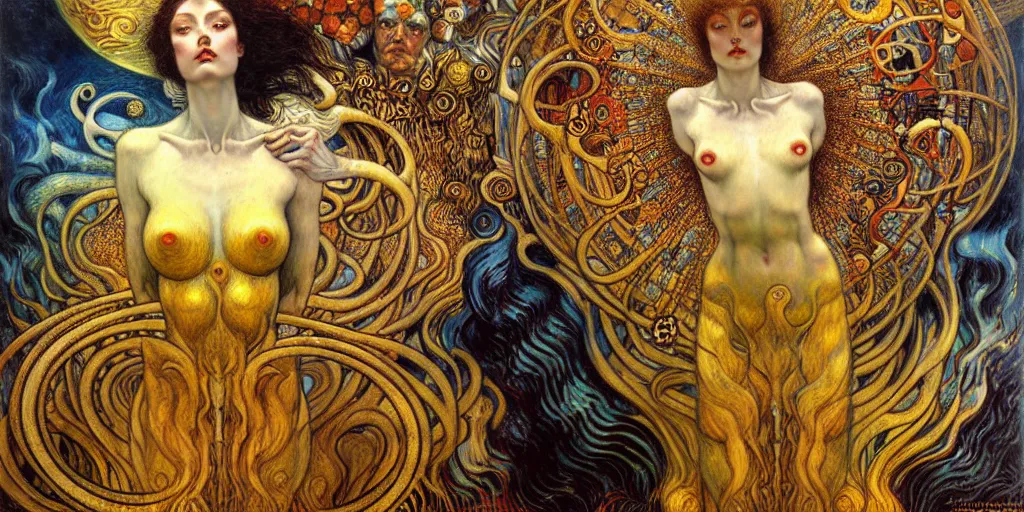 Image similar to Divine Chaos Engine by Karol Bak, Jean Delville, William Blake, Gustav Klimt, and Vincent Van Gogh, symbolist, visionary