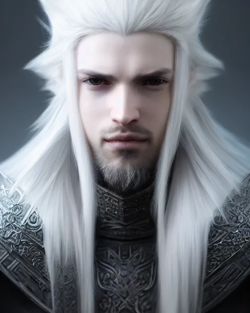 Prompt: male portrait, handsome, detailed white long hair, intricate assasin armor and face mask, complex 3 d render by ilya kuvshinov, greg rutkowski, ross tran, ryohei hase, dramatic lighting, intricate, highly detailed, final fantasy, sharp focus, luminous, unreal engine 5 highly rendered, blender, deviant art, masterpiece, ray tracing