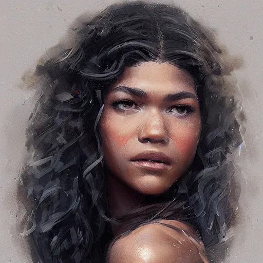 Image similar to “ portrait of zendaya by greg rutkowski, young, attractive, highly detailed portrait, scifi, digital painting, artstation, concept art, smooth, sharp foccus ilustration, artstation hq ”