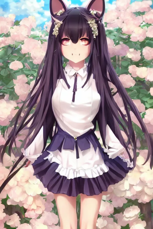 Prompt: nekopara smile fantastically detailed eyes vn modern anime style art vibrant detailed cat ears cat girl nekomimi dress portrait shinkai makoto smiling mouth Studio ghibli Sakimichan Kentaro Miura Stanley Artgerm Lau WLOP Rossdraws James Jean Marc Simonetti elegant highly detailed digital painting artstation Unreal Engine 4k 8k ultra HD pixiv