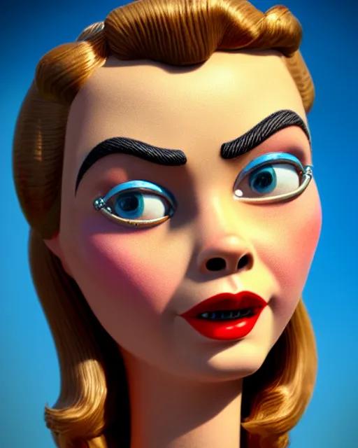 Image similar to highly detailed closeup, face profile portrait of a tin toy retro 1 9 5 0 s cara delevingne, bikini, unreal engine, max fleischer, global illumination, detailed and intricate environment