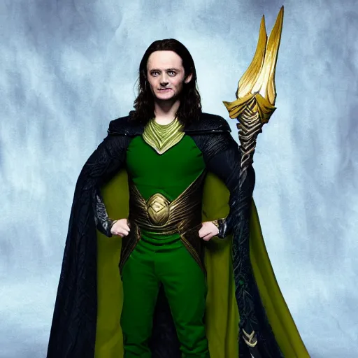 Prompt: Elijah Wood as Loki, full body portrait