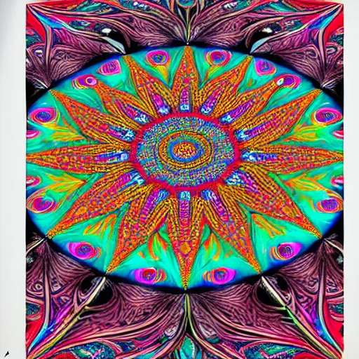 Image similar to vividly colored ornate psychedelic mandala pattern, intricate detail, complex patterns, high detail, symmetry