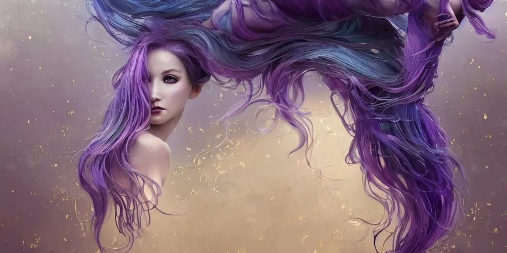 Image similar to wide angle, opalescent purple panther, metallic silver and ice color reflected crystal hair, leaping from babaob tree, fantasy, intricate, very beautiful, elegant, golden light, highly detailed, digital painting, artstation, concept art, smooth, sharp focus, unreal engine, art by wlop and tian zi and alphonse mucha