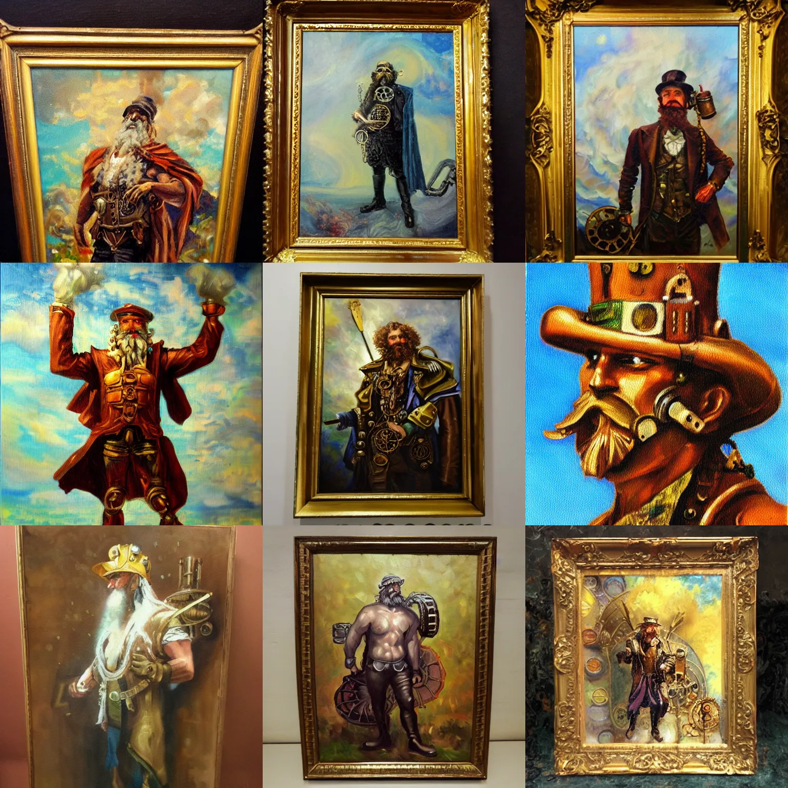 Prompt: impressionist oil painting of a steampunk zeus