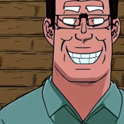 Prompt: A photo of Hank Hill with a massive cursed grin.