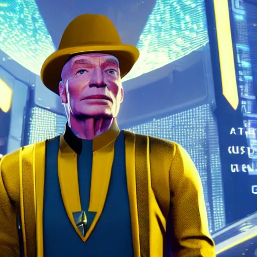 Prompt: electronic sombrero captain picard tng huge hat huge hat, in cyberpunk 2 0 7 7 cp 2 0 7 7