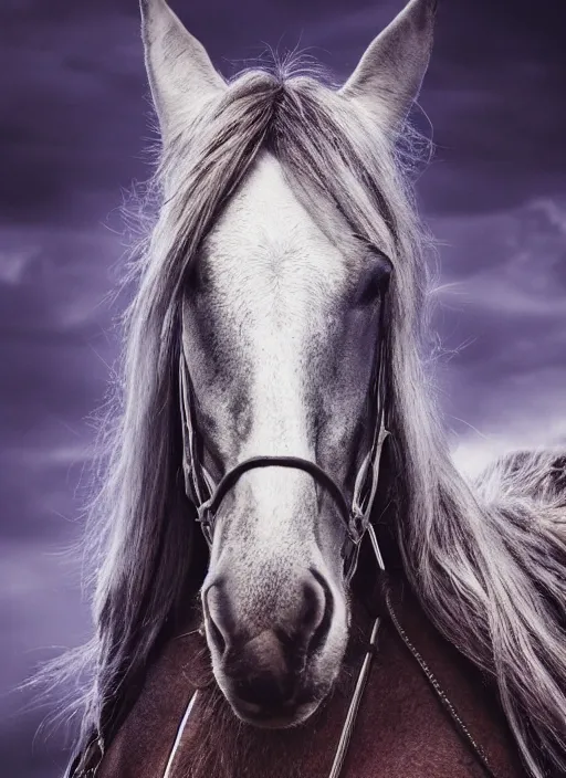 Prompt: cinematic shot epic portraits, hyper realistic, mood lighting, fantasy, detailed horse, highly detailed, super realistic, perfect lighting pixel sorting, style sheet