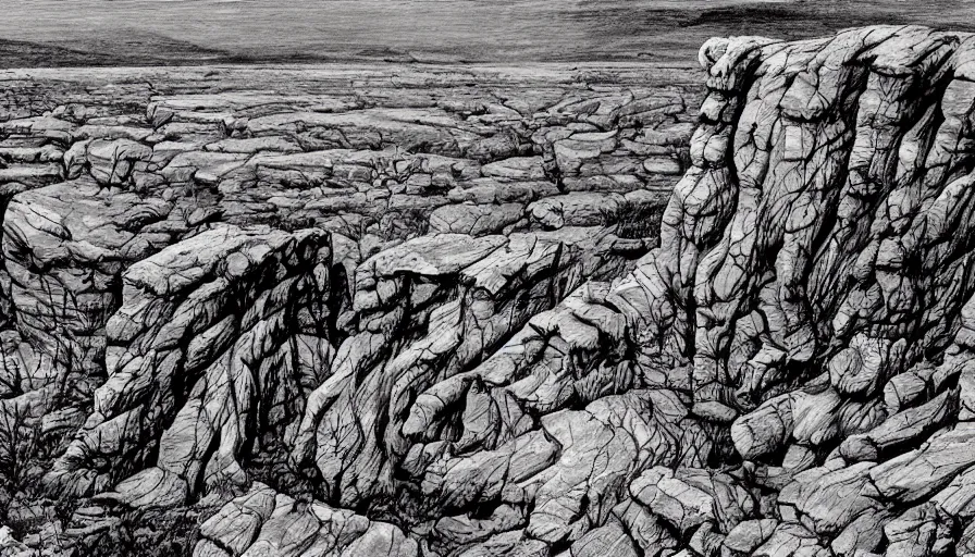 Image similar to petrified forest national park arizona in the style of bernie wrightson horror