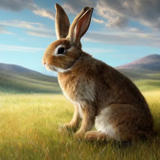 Image similar to bunny looking in a distance landscape photprealism ultradetailed digital art, irina french, heraldo ortega, mandy jurgens, golden ratio, art canvas, award winning, masterpiece trending on artstation 8 k 1 5 0 mpx