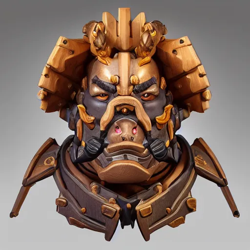 Image similar to high intricate bust of overwatch roadhog carved from wood in baroque style, studio light, maria panfilova, andrea savchenko, mike kime, ludovic plouffe, qi sheng luo, oliver cook, trending on artstation
