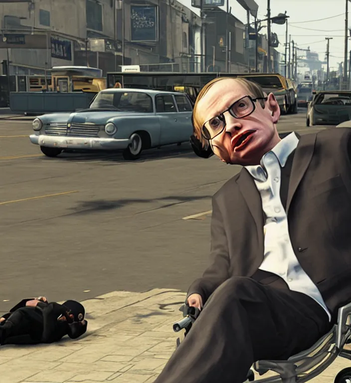 Image similar to stephen hawking in gta 5 screensaver