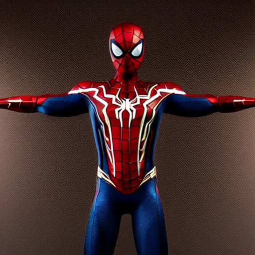 Image similar to still photo of iron spider - man, highly detailed, photorealistic portrait, bright studio setting, studio lighting, crisp quality and light reflections, unreal engine 5 quality render