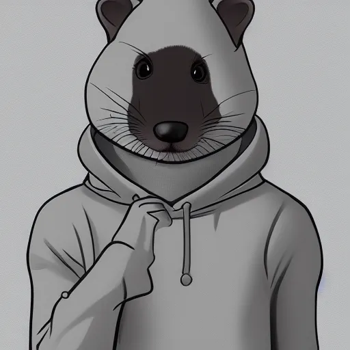 Prompt: An anthropomorphic ferret wearing a grey hoodie and a grey beanie, trending on FurAffinity