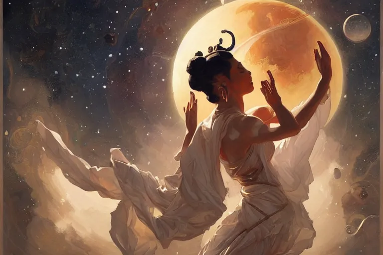 Image similar to space, buddhism, taoism, painting by greg rutkowski, j. c. leyendecker, artgerm