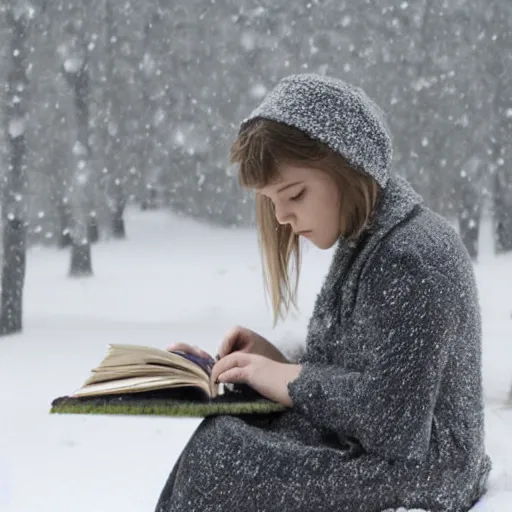 Image similar to a girl reading a book, by Emmanuel Lubezki