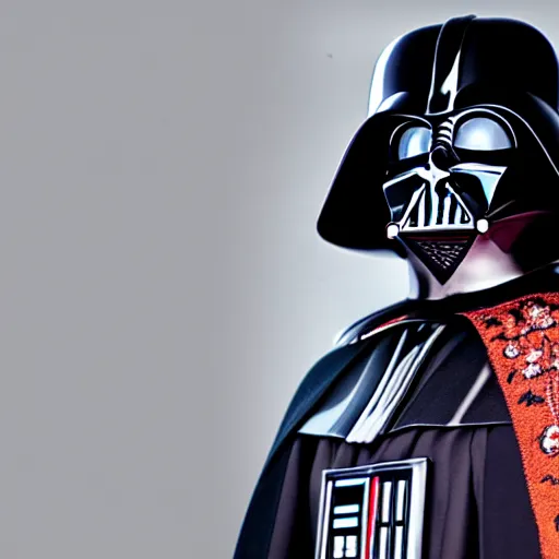 Prompt: a detailed realistic high definition 3 5 mm magazine centerfold full body photograph of darth vader. he is wearing a ceremonial outfit made of richly embroidered russian orthodox style robes. natural studio light in a spaceship setting. dynamic composition and volumetric lighting