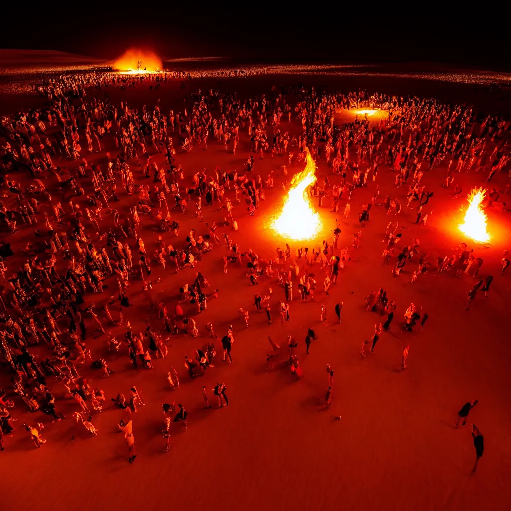 Prompt: dancefloor kismet, revellers, front left speaker, fire, night, the australian desert, zaha hadid, xf iq 4, 1 5 0 mp, 5 0 mm, f 1. 4, iso 2 0 0, 1 / 1 6 0 s, dawn, golden ratio, rule of thirds