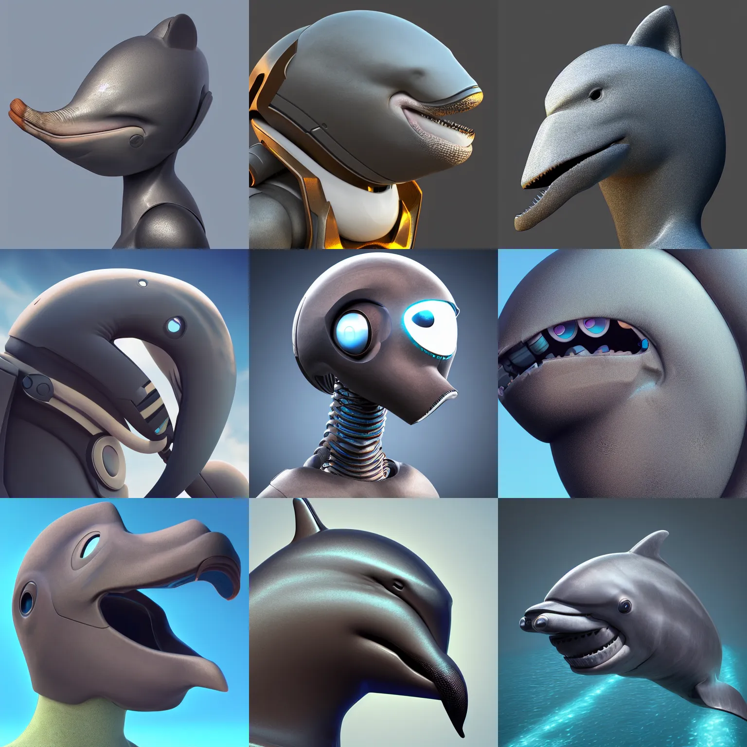 Prompt: bust profile picture of a male robotic anthro bottlenose dolphin, visor covering eyes, rounded beak, commission on furaffinity, cgsociety, octane render, subnautica, furry art