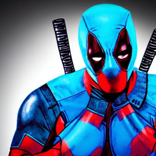 Prompt: photo of blue deadpool