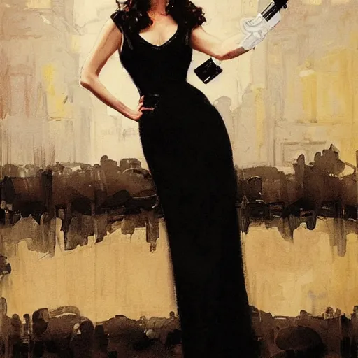 Prompt: alison brie wearing a tuxedo, holding a martini and a silenced pistol, intricate, elegant, highly detailed, greg manchess, mucha, liepke, ruan jia, jeffrey catherine jones, ridley scott