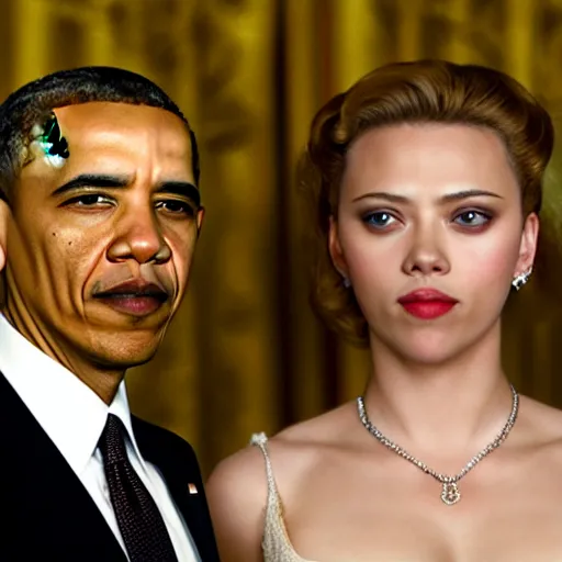 Image similar to photo of Scarlett Johannson and Obama, by Diane Arbus