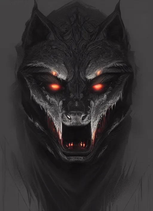 Prompt: symmetry!! portrait of dark grey werewolf, horror, night time lighting, intricate, scary, highly detailed, digital painting, artstation, concept art, smooth, sharp focus, illustration, art by greg rutkowski