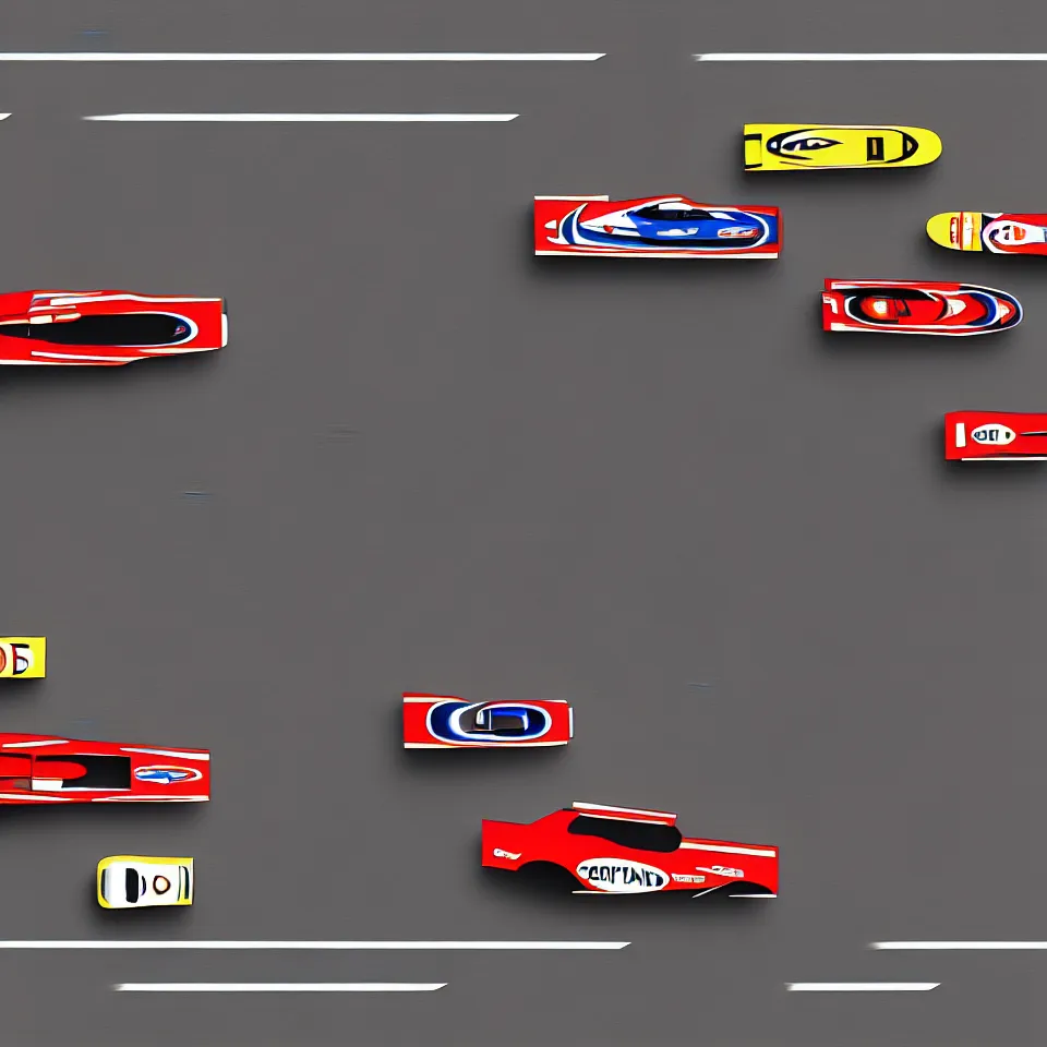 Image similar to top view of a oil painting car racing poster