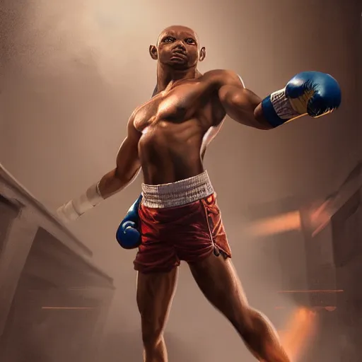 Prompt: anubis as a boxer ready to take on the world champ, boxing ring, strong spotlights, 4 k, trending on artstation, sharp focus, concept art, extremely detailed, intricate, sakimichan, artgerm, greg rutkowski