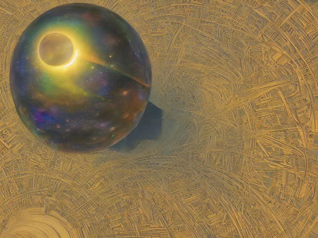 Image similar to 3 d render, sunlight study, the universe is a spheroid region 7 0 5 meters in diameter, art nouveau, by margaret mee and ( ( ( ( ( lisa frank ) ) ) ) ), 8 k, sharp focus, octane render