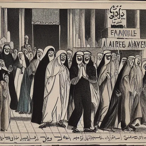 Prompt: Walk in a funeral procession, not in a marriage, arab, caricature