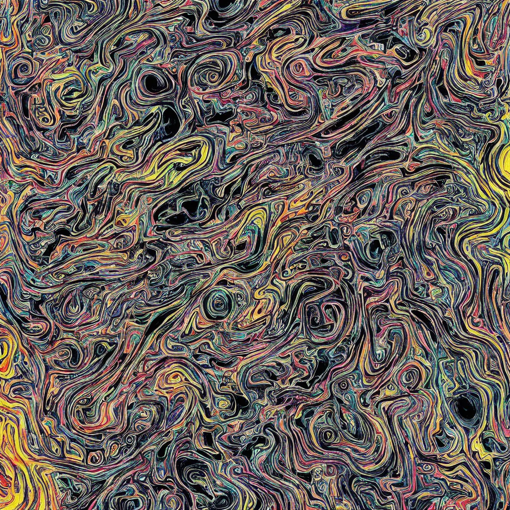 Image similar to colorful topo camo, swirls, technical, acrylic, eyes, teeth, death metal, eerie, tribal, clay, dotting, lines, stipple, points, cybernetic, style of old painting, francis bacon art, sleep paralysis, hypnosis, eerie, terror, oil, neon, black and white, color splotches, colorful dots, ominous, abstract