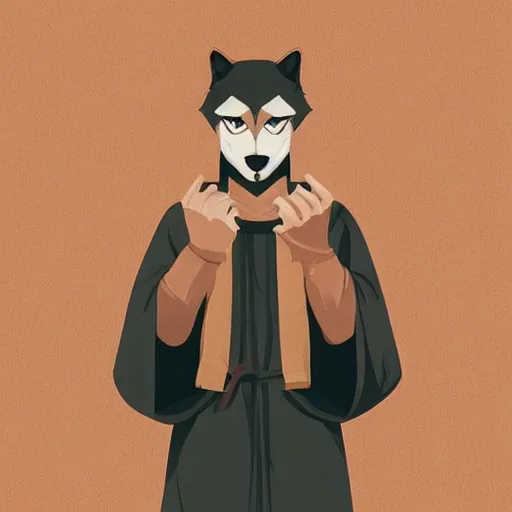 Image similar to portrait of a wolf wolfman wearing a robe, clean cel shaded vector art. shutterstock. behance hd by lois van baarle, artgerm, helen huang, by makoto shinkai and ilya kuvshinov, rossdraws, illustration,