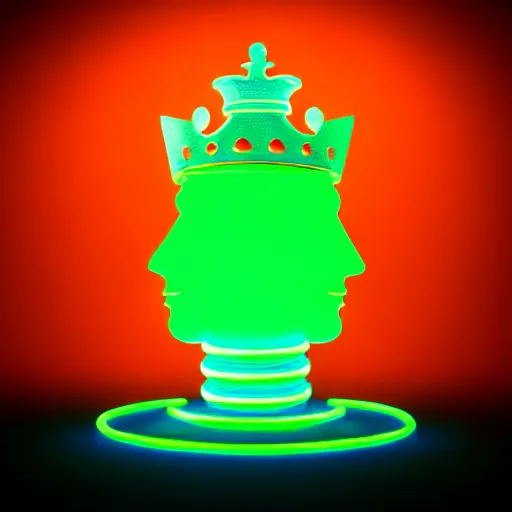 Prompt: vintage instamatic photo of a queen chess piece made of a coil of neon lights resting on specular glass, Isometric 3D Fantasy, smooth 3D Illustration, Cinematic Matte Painting, soft render,