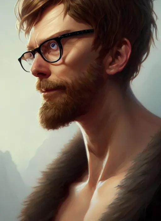 Image similar to portrait of stephen merchant, d & d, muscular! fantasy, intricate, elegant, highly detailed, digital painting, artstation, concept art, smooth, sharp focus, illustration, art by artgerm and greg rutkowski and alphonse mucha