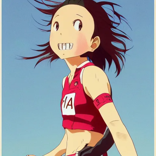 Image similar to a girl is running, sport clothing, anime style, short hair, hair down, symmetrical facial features, smiling mouth, from yowamushi pedal, hyper realistic, rule of thirds, extreme detail, detailed 4 k drawing, trending pixiv, realistic lighting, by alphonse mucha, greg rutkowski, sharp focus, backlit, high budget show