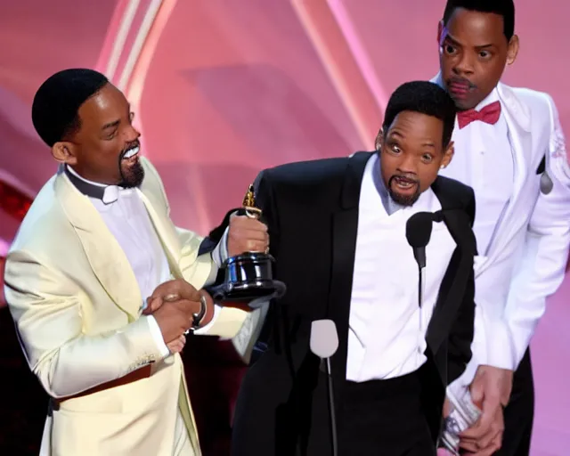 Prompt: will smith slapping chris rock at oscars 4k