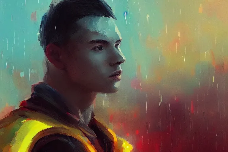 Prompt: “ a portrait of finn, rainy background, bright art masterpiece artstation. 8 k, sharp high quality artwork in style of jose daniel cabrera pena, concept art by tooth wu, fanart ”