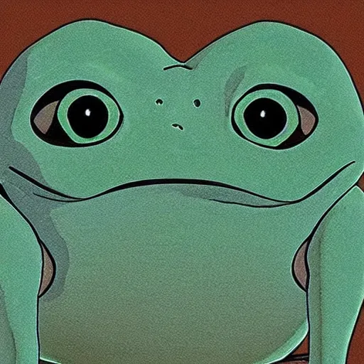 Image similar to anthropomorphic frog by studio ghibli, high detailed face,