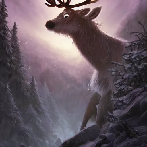 Image similar to Reindeer, Anthropomorphized, casting epic spell, magic the gathering artwork, D&D, fantasy, cinematic lighting, centered, symmetrical, highly detailed, digital painting, artstation, concept art, smooth, sharp focus, illustration, volumetric lighting, epic Composition, 8k, art by Akihiko Yoshida and Greg Rutkowski and Craig Mullins, heroic pose, oil painting, cgsociety, magic lab background