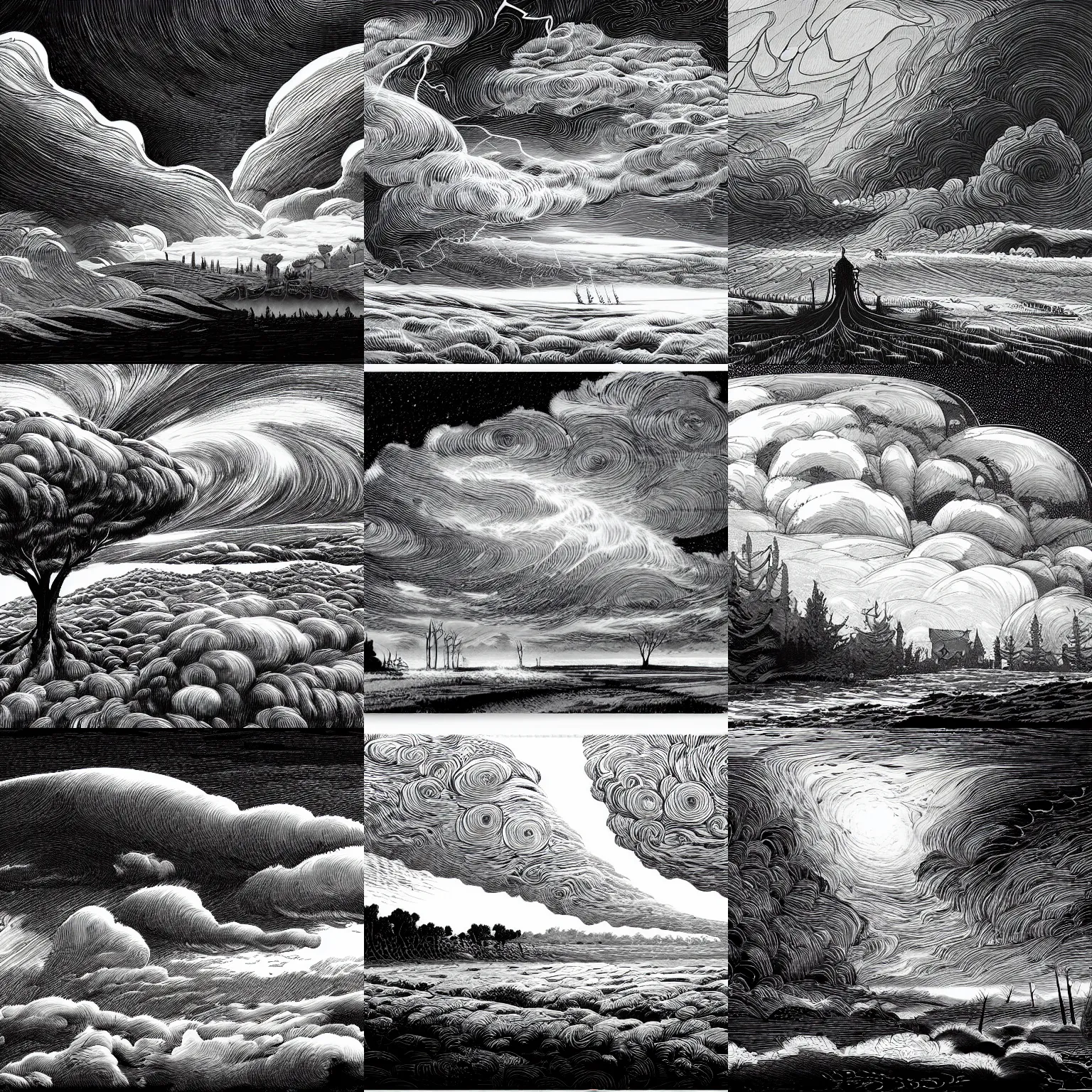 Prompt: storm landscape drawn by nicolas delort
