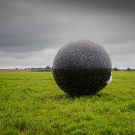 Image similar to a sphere shaped cow in a field