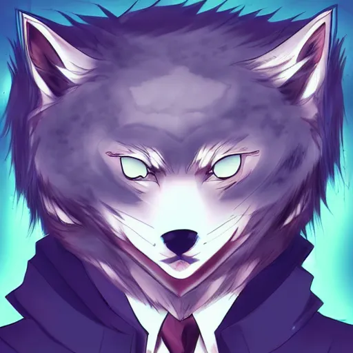 Prompt: modern anime portrait an anthro male wolf furry fursona in a formal outfit, handsome anime eyes, key anime visuals