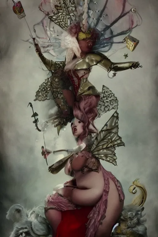 Prompt: the fat queen of the candy land | fairy tale | authoritarian | Michael Hussar |