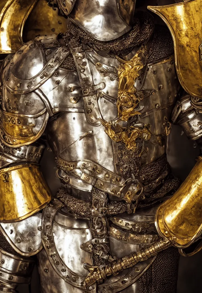 Prompt: man in decorated medieval baroque style armor and helmet and big golden cross on his chest rennaisance art style high resolution high detail 4k