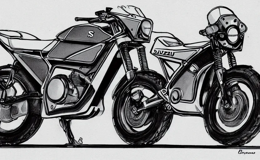 Image similar to 1 9 8 0 s suzuki sports motorcycle concept, sketch, art,